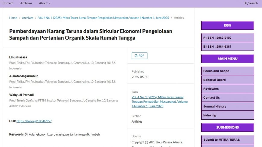 Info Publikasi Terkini 2025-6 KK FBSK FMIPA ITB