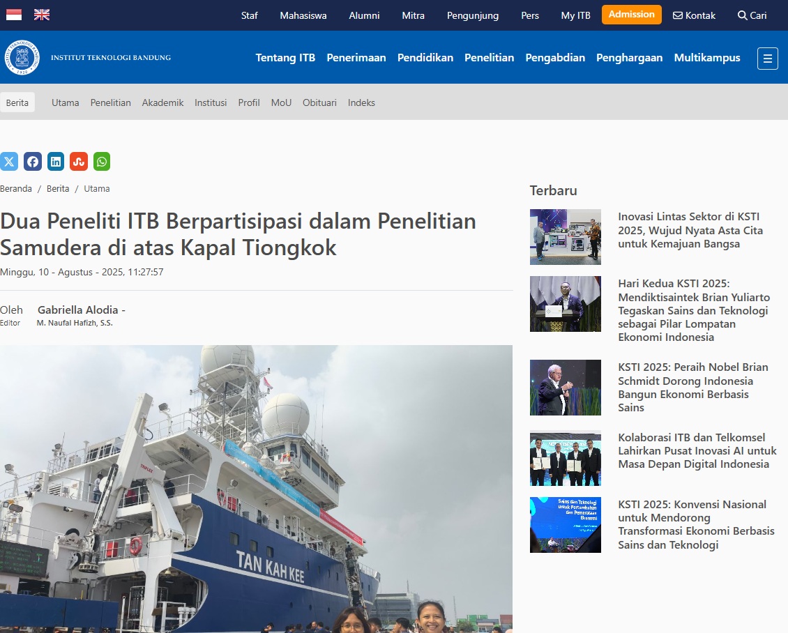 Dosen KK FBSK Berpartisipasi dalam Penelitian Samudera bersama Indonesia-Tiongkok di sekitar Pulau Sumba